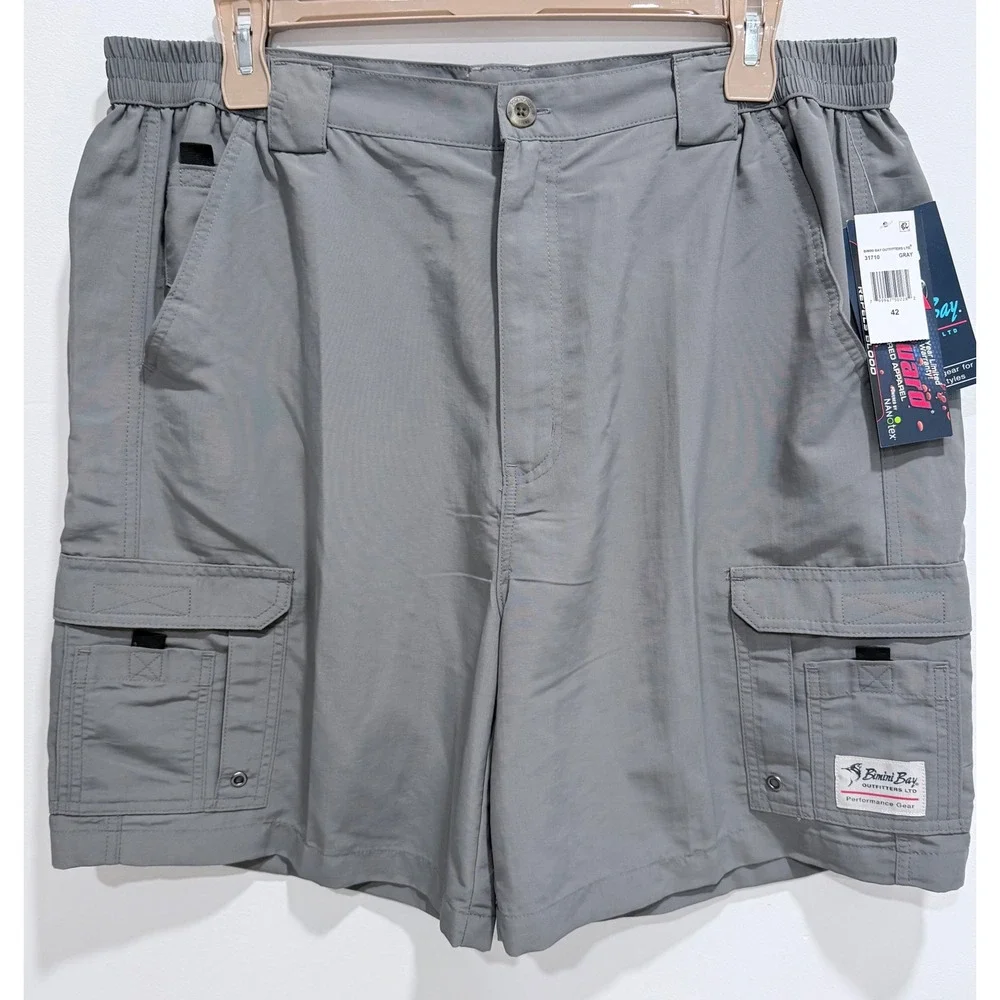 Bimini Bay Outfitters Mens 42 Gray Performance Cargo Fishing Shorts 31710 NWT